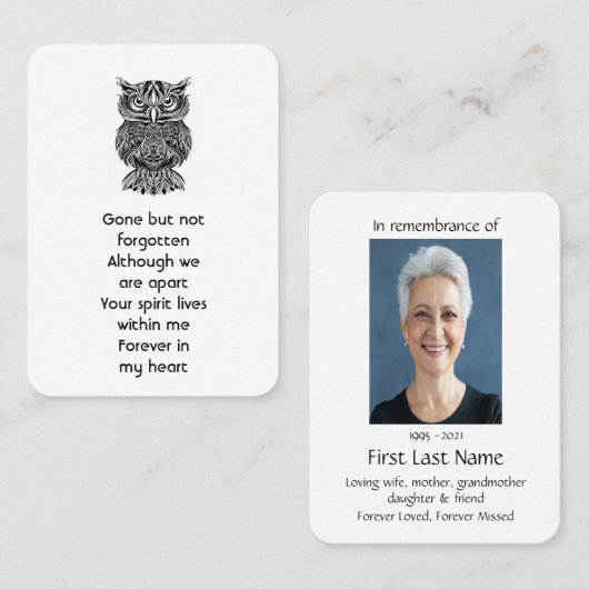 記念写真祈りの言葉グラフィックアートフクロウ 名刺 (正面/裏面)