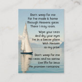 記念写真祈りの言葉セーラーセーリングセーリングボート 名刺 (正面)