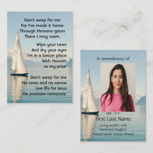 記念写真祈りの言葉セーラーセーリングセーリングボート 名刺 (正面/裏面)