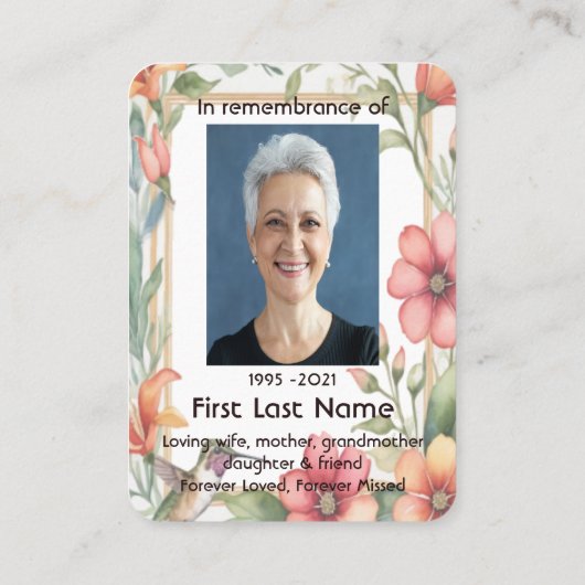 記念写真祈りの言葉ハミングバードガーデン 名刺 (裏面)