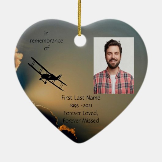 記念写真祈りの言葉パイロット空飛んでいる機 セラミックオーナメント (裏面)