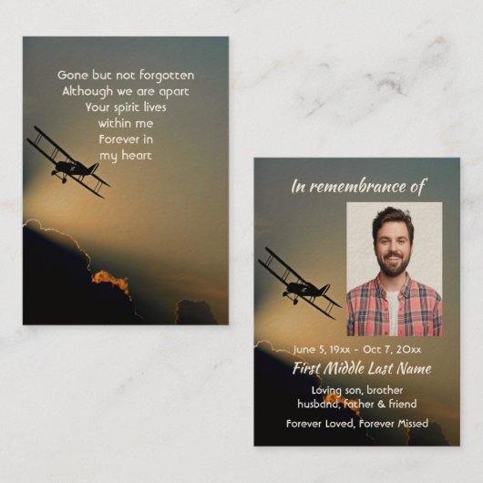 記念写真祈りの言葉パイロット空飛んでいる機 名刺 (正面/裏面)