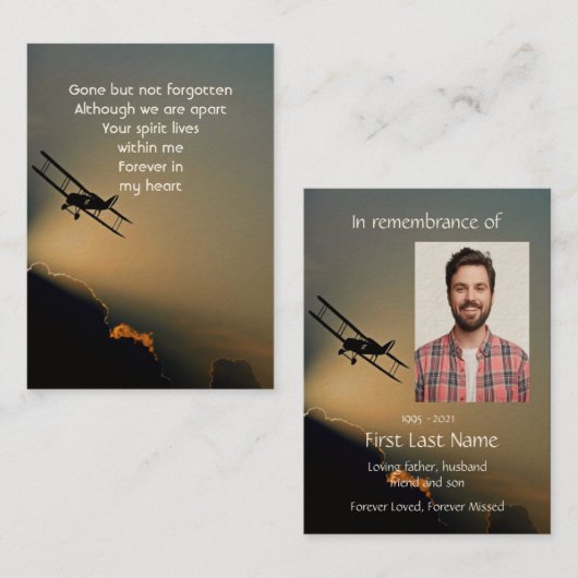 記念写真祈りの言葉パイロット空飛んでいる機 名刺 (正面/裏面)