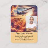 記念写真祈りの言葉パイロット飛行機飛んでいる夕日 名刺 (裏面)