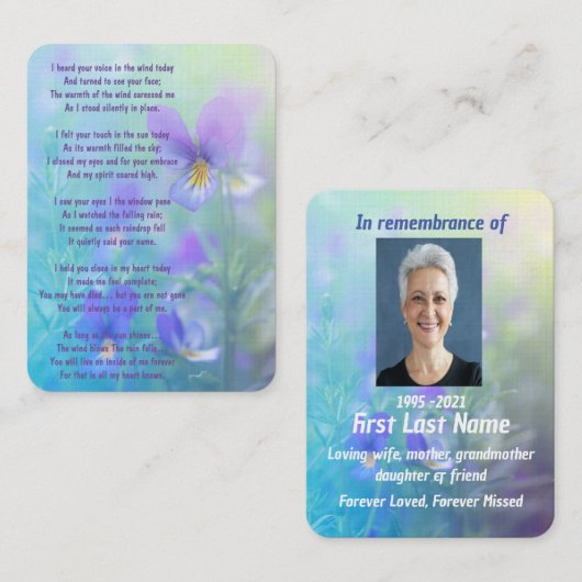 記念写真祈りの言葉パンジー花園 名刺 (正面/裏面)