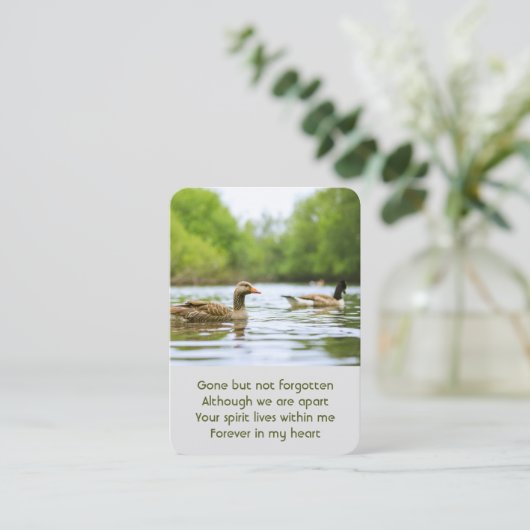 記念写真祈りの言葉レイクダックス鳥 名刺 (スタンド正面)