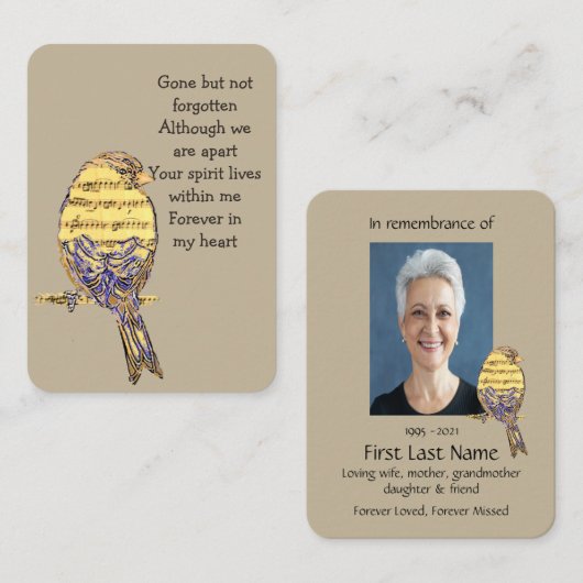 記念写真祈りの言葉歌バードミュージックシンガー 名刺 (正面/裏面)