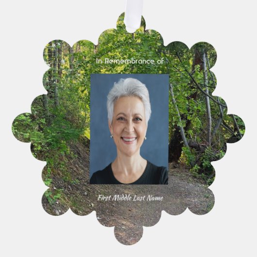 記念写真祈りの言葉歩道トレイル森林樹 オーナメントカード (正面)