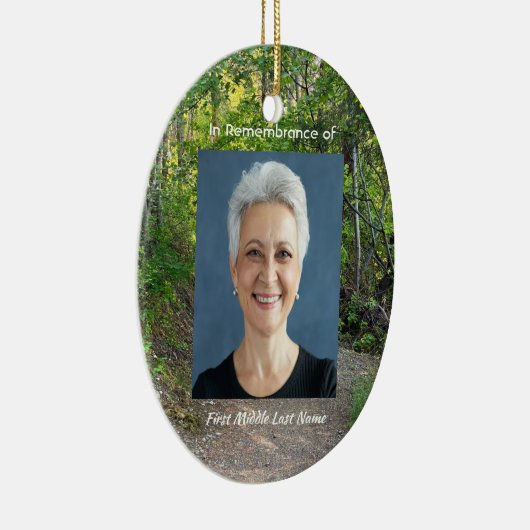 記念写真祈りの言葉歩道トレイル森林樹 セラミックオーナメント (右)