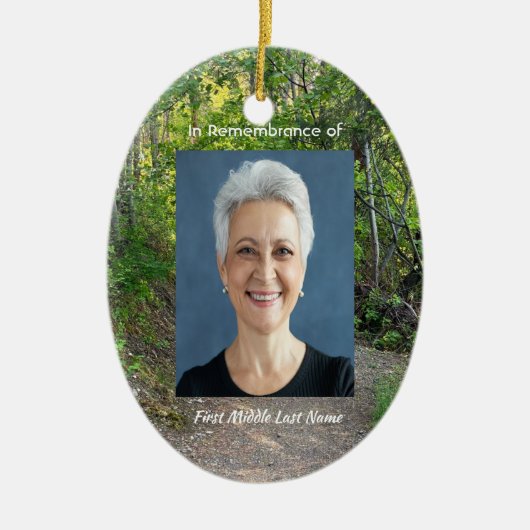 記念写真祈りの言葉歩道トレイル森林樹 セラミックオーナメント (正面)