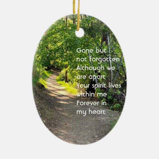 記念写真祈りの言葉歩道トレイル森林樹 セラミックオーナメント (裏面)