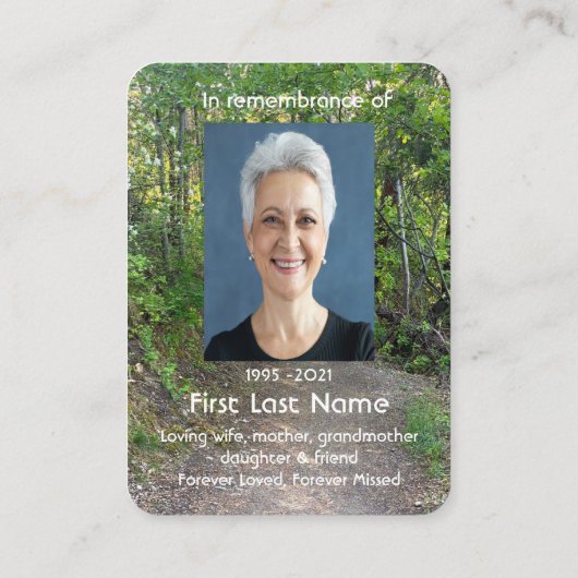 記念写真祈りの言葉歩道トレイル森林樹 名刺 (裏面)