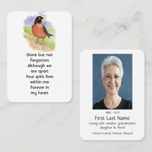 記念写真祈りの言葉水彩ロビンガーデンバード 名刺 (正面/裏面)