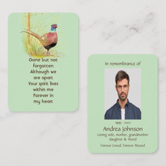 記念写真祈りの言葉水彩雉の鳥画 名刺 (正面/裏面)