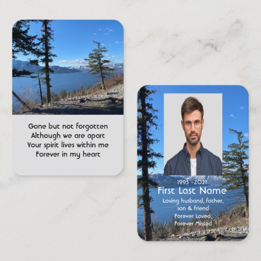 記念写真祈りの言葉湖畔の森の木 名刺 (正面/裏面)