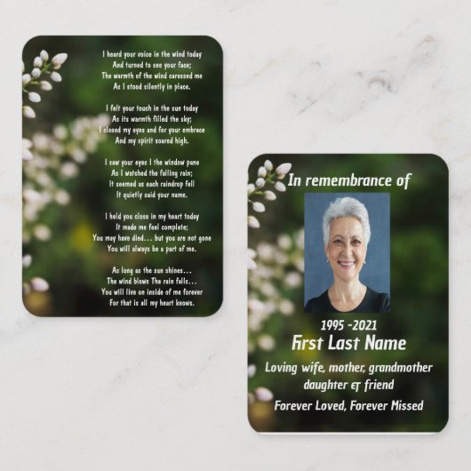 記念写真祈りの言葉白花園 名刺 (正面/裏面)