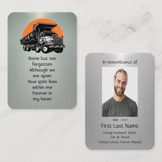 記念写真祈りの言葉砂利ダンプヘビートラック 名刺 (正面/裏面)