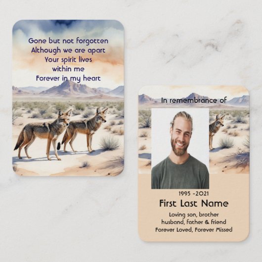 記念写真祈りの言葉記念コヨーテ砂漠 名刺 (正面/裏面)