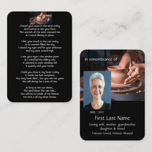 記念写真祈りの言葉陶芸陶磁粘土 名刺 (正面/裏面)