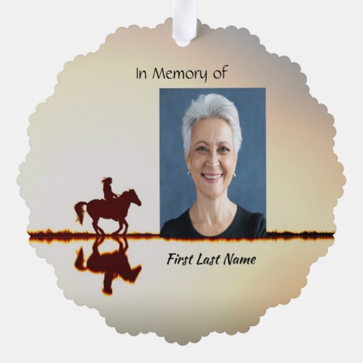 記念写真祈りの言葉馬バックライド オーナメントカード (裏面)