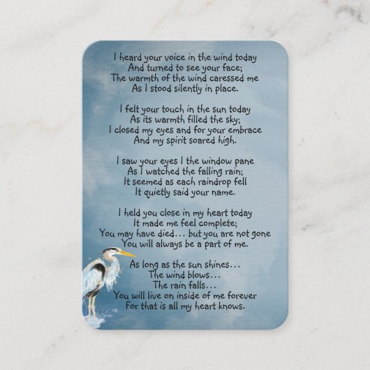 記念写真素晴らしブルーヘロン鳥ビジネスカード 名刺 (正面)