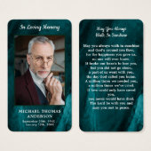 記念写真葬式エメラルドグリーン祈りの言葉カード (正面&裏面)