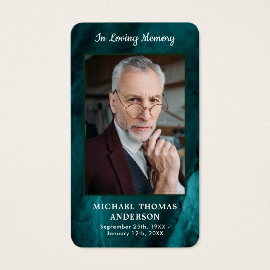 記念写真葬式エメラルドグリーン祈りの言葉カード (正面)