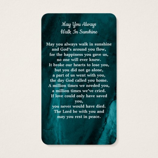 記念写真葬式エメラルドグリーン祈りの言葉カード (裏面)