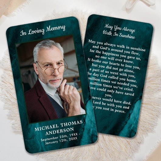 記念写真葬式エメラルドグリーン祈りの言葉カード