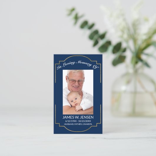 記念写真葬式悔やみや弔慰祈りの言葉カード 名刺 (スタンド正面)