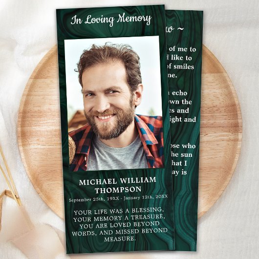 記念写真葬式祈りの言葉カードエメラルドグリーン