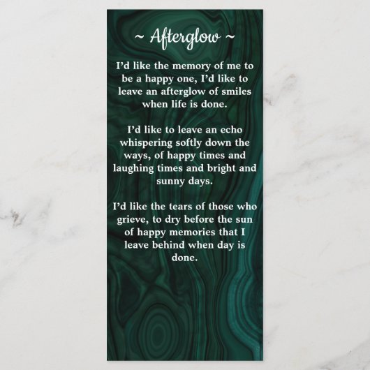 記念写真葬式祈りの言葉カードエメラルドグリーン (裏面)