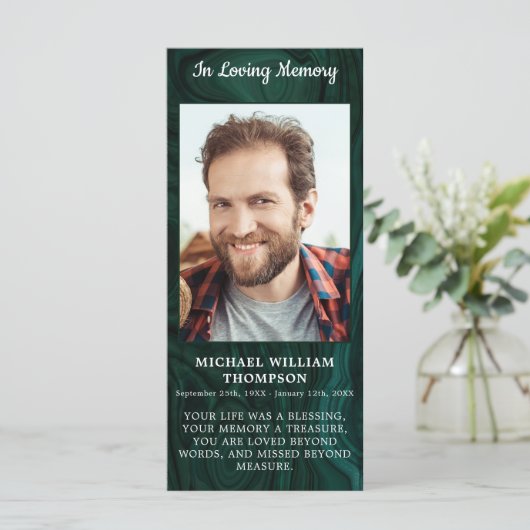 記念写真葬式祈りの言葉カードエメラルドグリーン (スタンド正面)