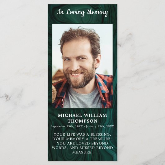 記念写真葬式祈りの言葉カードエメラルドグリーン (正面)