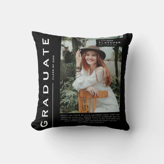 記念写真&引用文卒業ギフトブラック クッション (正面)
