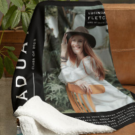 記念写真&引用文卒業ギフトブラック フリースブランケット