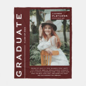 記念写真&引用文卒業式ギフトバーガンディ フリースブランケット (正面)