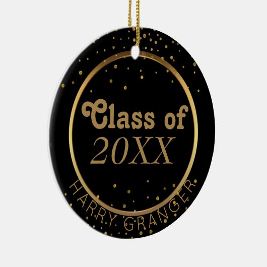 記念品のカスタムで黒い金ゴールドの卒業のクラス セラミックオーナメント (右)
