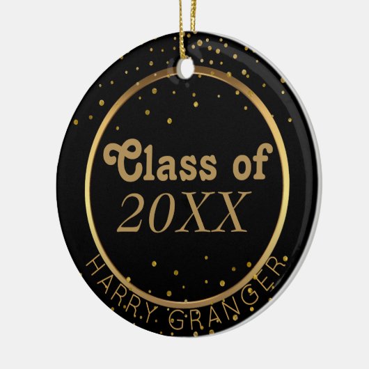 記念品のカスタムで黒い金ゴールドの卒業のクラス セラミックオーナメント (左)