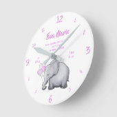 記念品の女の赤ちゃんの誕生Stats象の子供部屋 ラウンド壁時計 (傾斜)