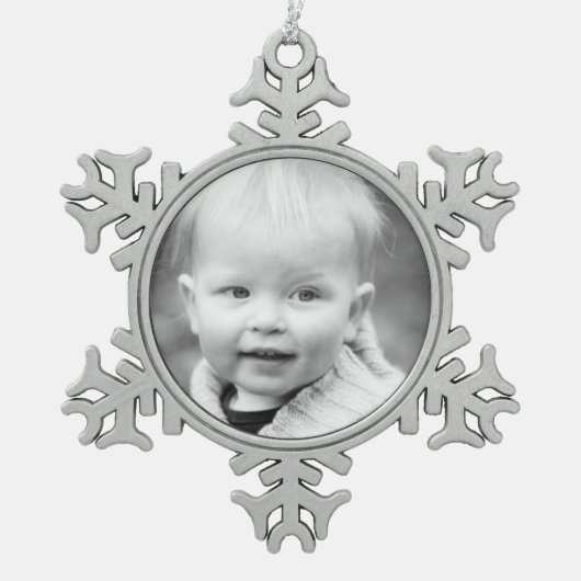 記念品家族のオーナメント-あなたの写真を加えて下さい スノーフレークピューターオーナメント (正面)