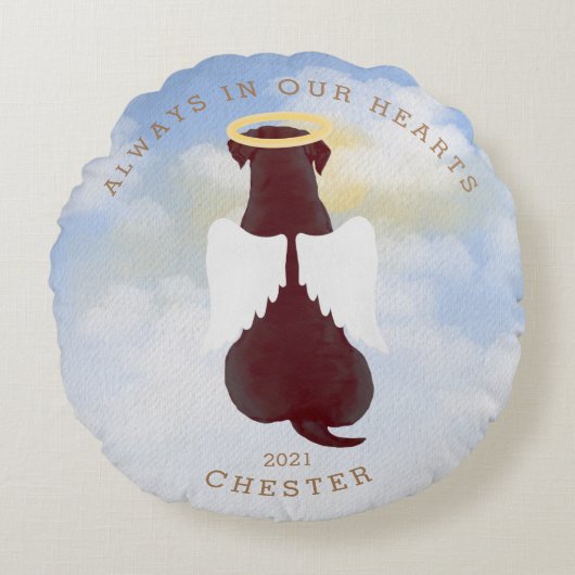 記念天使の犬の翼の写真枕 ラウンドクッション (正面)