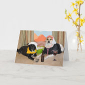 記念夫婦のポーズをとる2匹の犬の写真 カード (黄色い花)