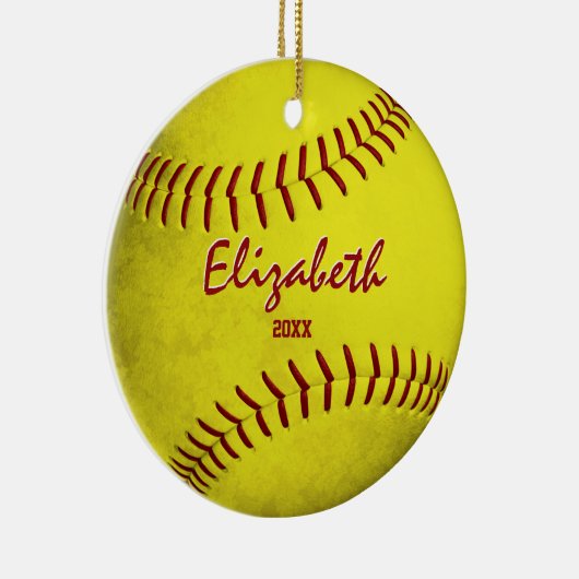 記念女子スポーツグランジーイエローソフトボール セラミックオーナメント (右)