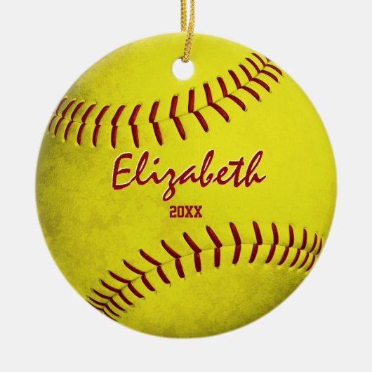 記念女子スポーツグランジーイエローソフトボール セラミックオーナメント (正面)
