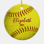 記念女子スポーツグランジーイエローソフトボール セラミックオーナメント (裏面)