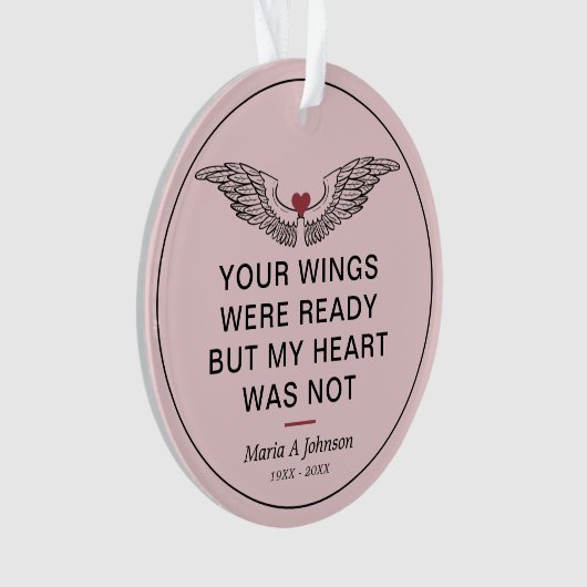 記念悔やみや弔慰写真翼ハート オーナメント (正面)