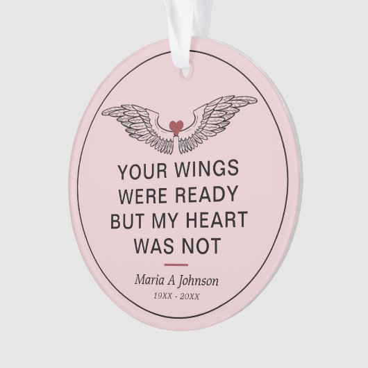 記念悔やみや弔慰写真翼ハート オーナメント (正面)