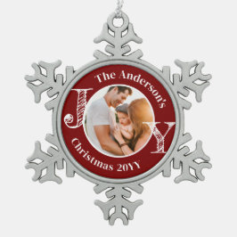 記念撮影ジョイモダンミニマル スノーフレークピューターオーナメント