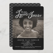 記念撮影ハートの写真葬儀ブラック招待状 招待状 (正面/裏面)